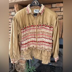 Vintage 80s Clipper Bay Southwestern Geo Rope Accent Windbreaker XL Western